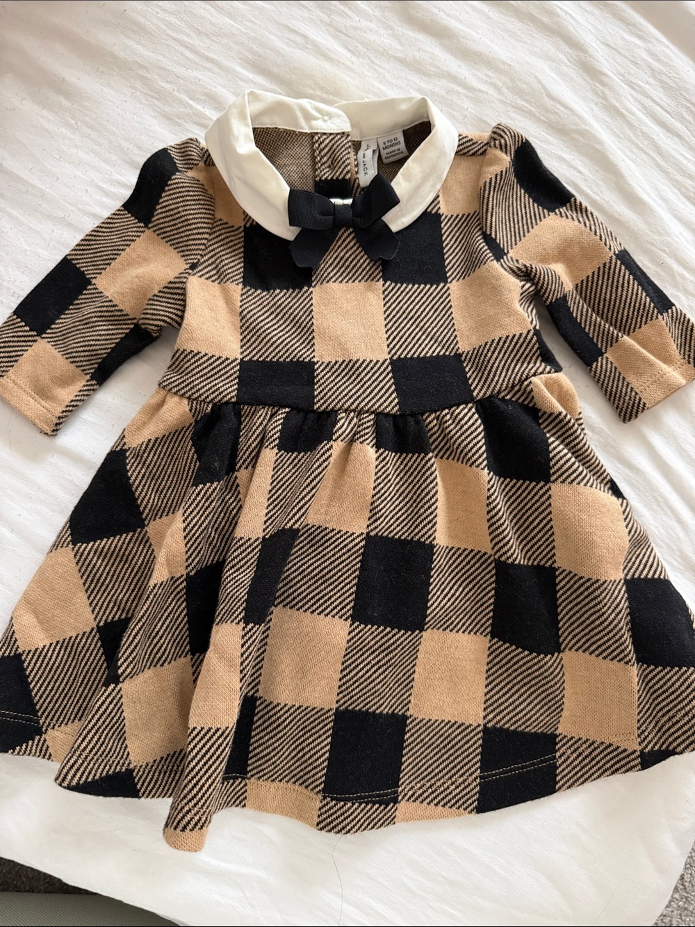 Janie and Jack Black and Tan Plaid Dress with White Collar and Bow